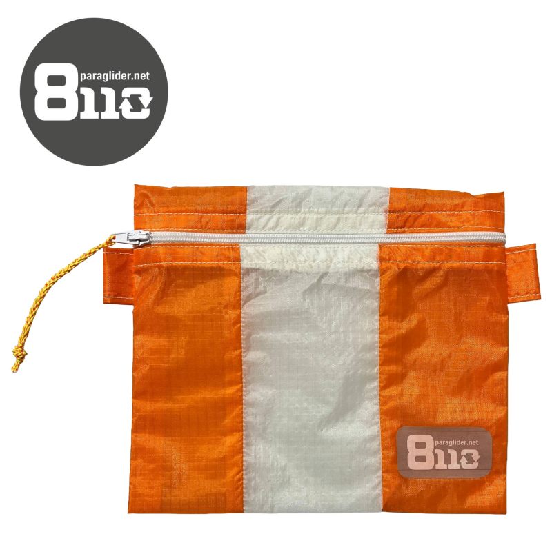 ポーチ/オレンジ白/ハンドメイド/パラグライダーリメイク