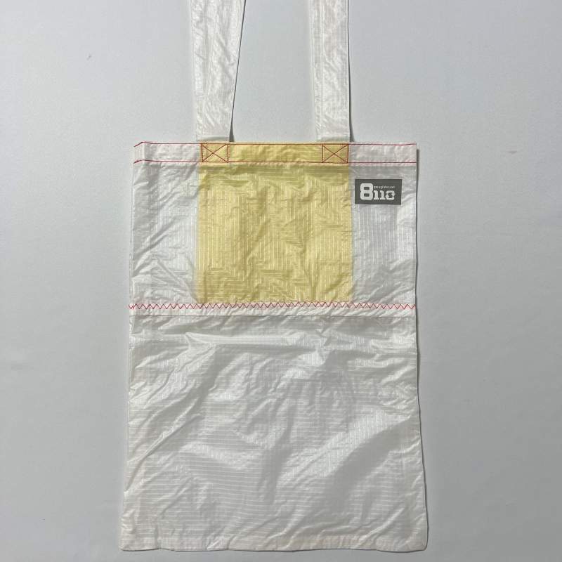 A4トート/内ポケット有/白黃/ハンドメイド/パラグライダーリメイク